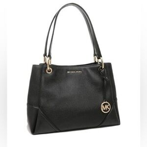 Michael Kors Nicole Large Shoulder Bag Tote Pebbled Leather Black Like New